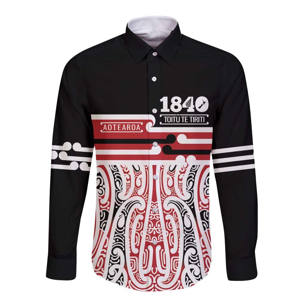 Personalised Toitu Te Tiriti Aotearoa 1840 Long Sleeve Button Shirt Red Kowhaiwhai Puhoro - Aussie Hoodie
