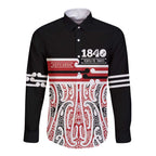 Personalised Toitu Te Tiriti Aotearoa 1840 Long Sleeve Button Shirt Red Kowhaiwhai Puhoro - Aussie Hoodie
