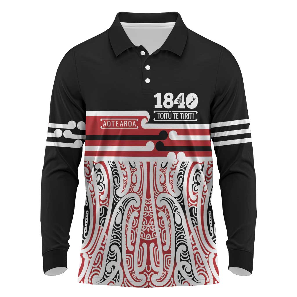 Personalised Toitu Te Tiriti Aotearoa 1840 Long Sleeve Polo Shirt Red Kowhaiwhai Puhoro - Aussie Hoodie