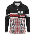 Personalised Toitu Te Tiriti Aotearoa 1840 Long Sleeve Polo Shirt Red Kowhaiwhai Puhoro - Aussie Hoodie