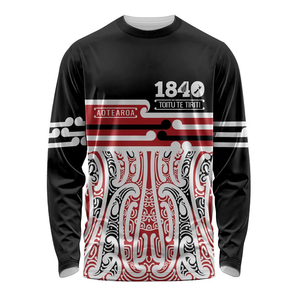 Personalised Toitu Te Tiriti Aotearoa 1840 Long Sleeve Shirt Red Kowhaiwhai Puhoro - Aussie Hoodie
