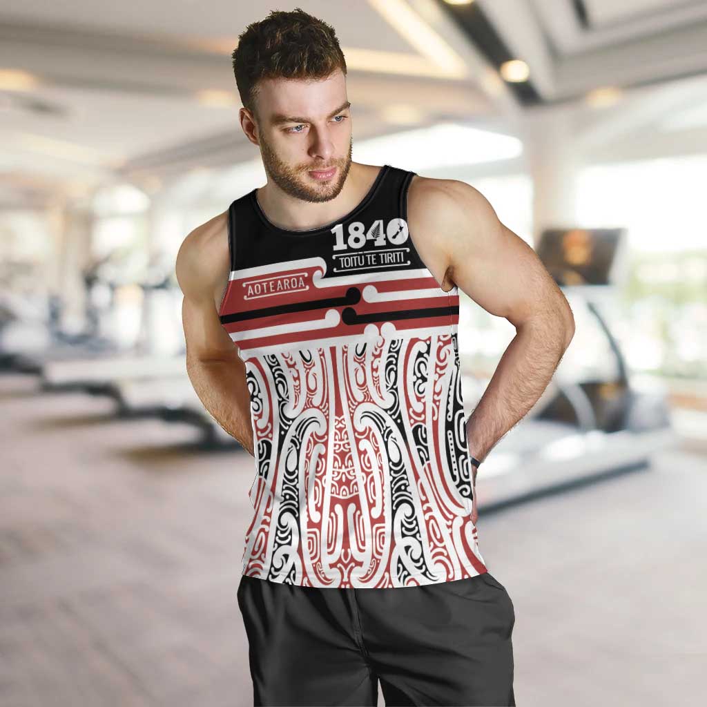 Personalised Toitu Te Tiriti Aotearoa 1840 Men Tank Top Red Kowhaiwhai Puhoro - Aussie Hoodie