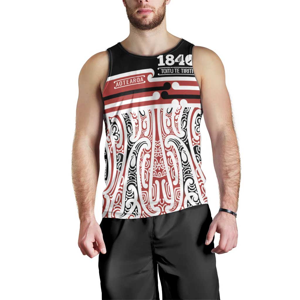 Personalised Toitu Te Tiriti Aotearoa 1840 Men Tank Top Red Kowhaiwhai Puhoro - Aussie Hoodie