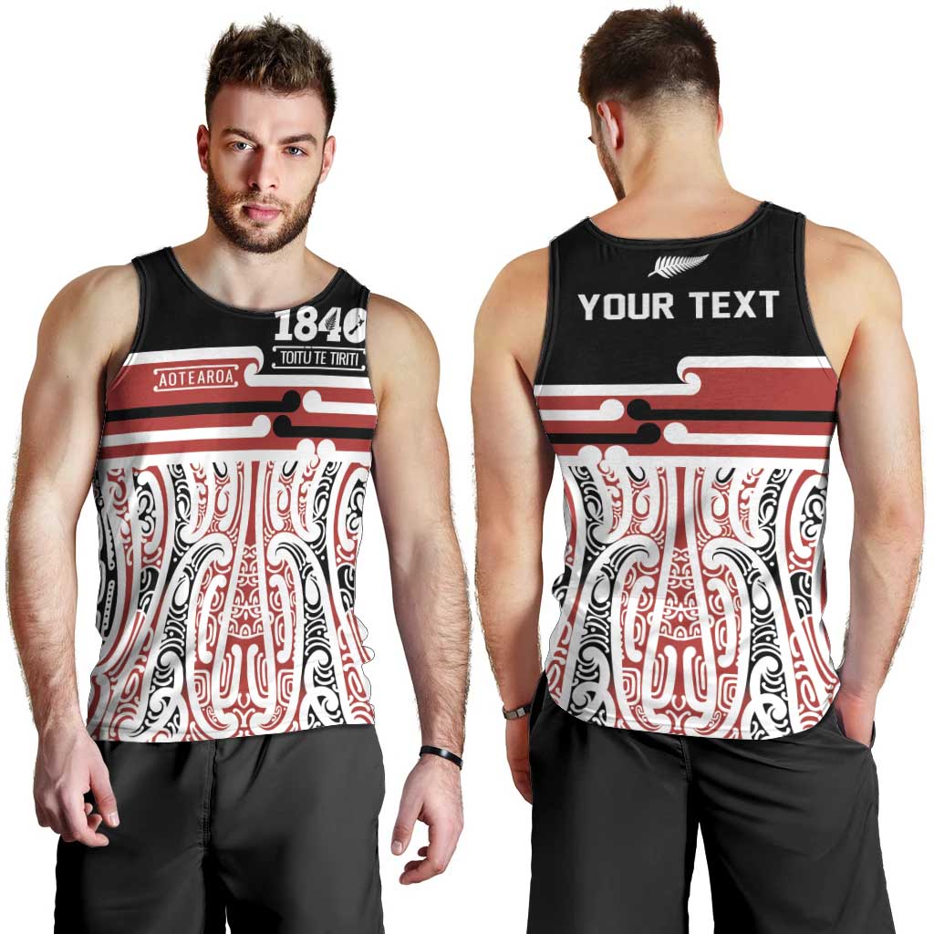 Personalised Toitu Te Tiriti Aotearoa 1840 Men Tank Top Red Kowhaiwhai Puhoro - Aussie Hoodie