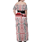 Personalised Toitu Te Tiriti Aotearoa 1840 Off Shoulder Maxi Dress Red Kowhaiwhai Puhoro - Aussie Hoodie
