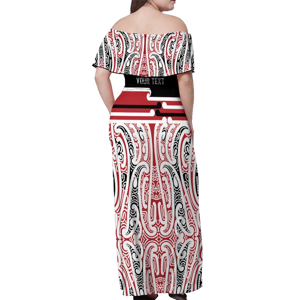 Personalised Toitu Te Tiriti Aotearoa 1840 Off Shoulder Maxi Dress Red Kowhaiwhai Puhoro - Aussie Hoodie