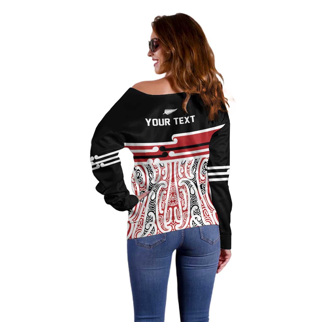 Personalised Toitu Te Tiriti Aotearoa 1840 Off Shoulder Sweater Red Kowhaiwhai Puhoro - Aussie Hoodie