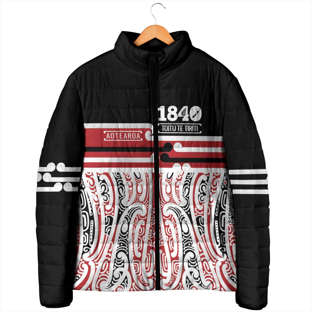 Personalised Toitu Te Tiriti Aotearoa 1840 Padded Jacket Red Kowhaiwhai Puhoro - Aussie Hoodie