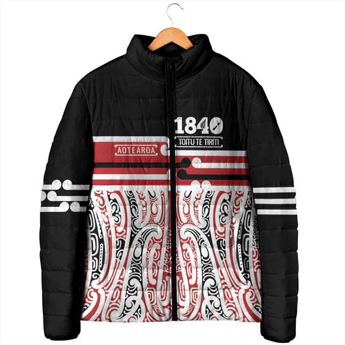 Personalised Toitu Te Tiriti Aotearoa 1840 Padded Jacket Red Kowhaiwhai Puhoro - Aussie Hoodie