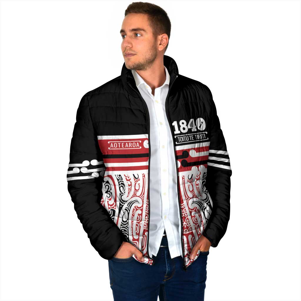 Personalised Toitu Te Tiriti Aotearoa 1840 Padded Jacket Red Kowhaiwhai Puhoro - Aussie Hoodie