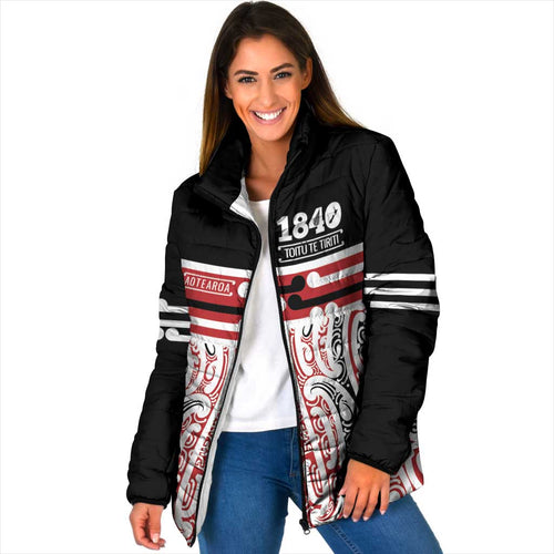 Personalised Toitu Te Tiriti Aotearoa 1840 Padded Jacket Red Kowhaiwhai Puhoro - Aussie Hoodie