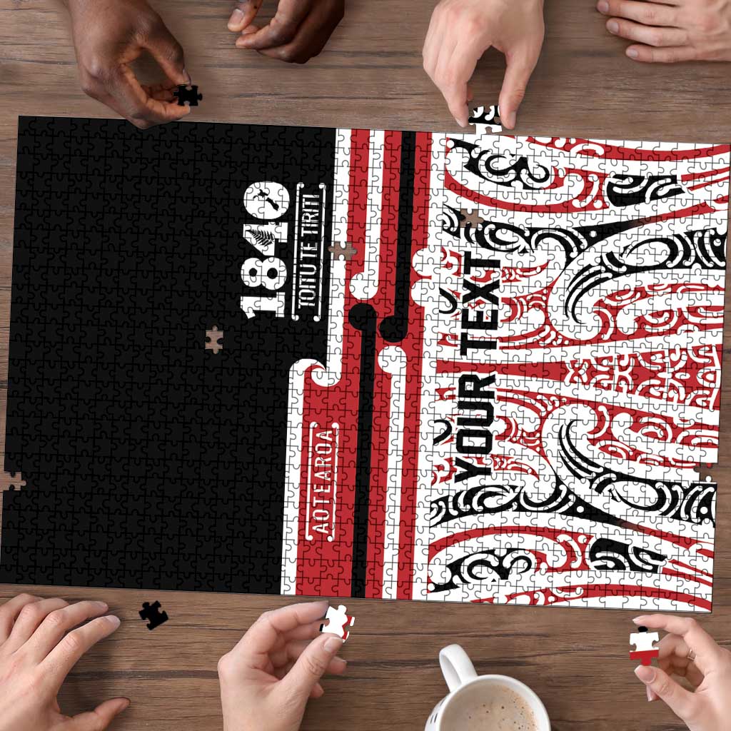 Personalised Toitu Te Tiriti Aotearoa 1840 Puzzle Red Kowhaiwhai Puhoro - Aussie Hoodie