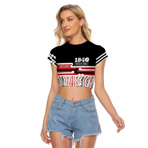 Personalised Toitu Te Tiriti Aotearoa 1840 Raglan Cropped T Shirt Red Kowhaiwhai Puhoro - Aussie Hoodie