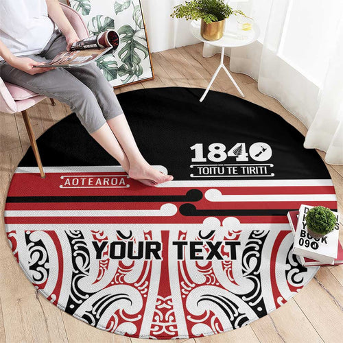 Personalised Toitu Te Tiriti Aotearoa 1840 Round Carpet Red Kowhaiwhai Puhoro - Aussie Hoodie