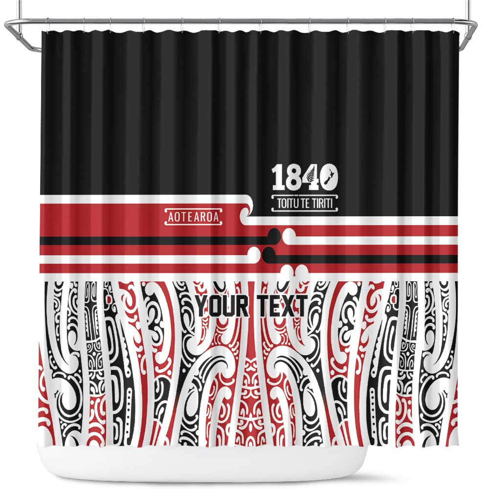 Personalised Toitu Te Tiriti Aotearoa 1840 Shower Curtain Red Kowhaiwhai Puhoro - Aussie Hoodie