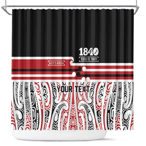 Personalised Toitu Te Tiriti Aotearoa 1840 Shower Curtain Red Kowhaiwhai Puhoro - Aussie Hoodie