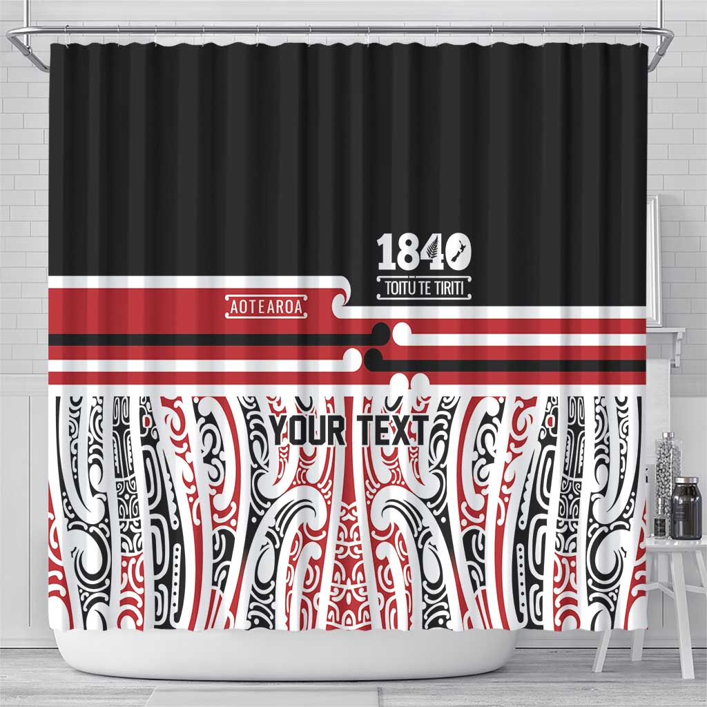Personalised Toitu Te Tiriti Aotearoa 1840 Shower Curtain Red Kowhaiwhai Puhoro - Aussie Hoodie