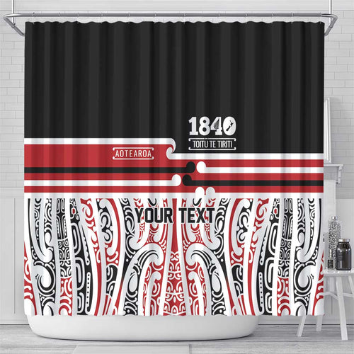 Personalised Toitu Te Tiriti Aotearoa 1840 Shower Curtain Red Kowhaiwhai Puhoro - Aussie Hoodie