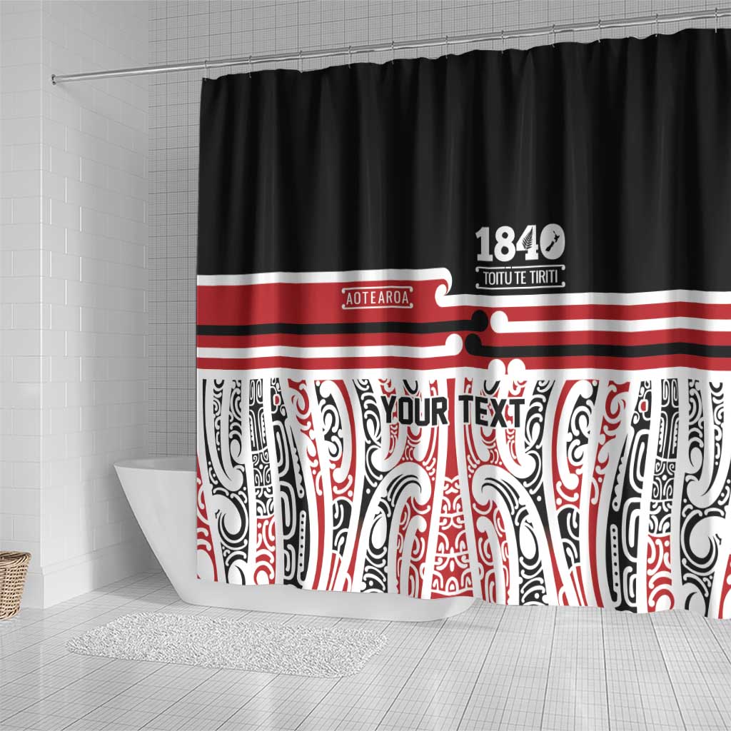 Personalised Toitu Te Tiriti Aotearoa 1840 Shower Curtain Red Kowhaiwhai Puhoro - Aussie Hoodie