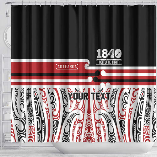 Personalised Toitu Te Tiriti Aotearoa 1840 Shower Curtain Red Kowhaiwhai Puhoro - Aussie Hoodie