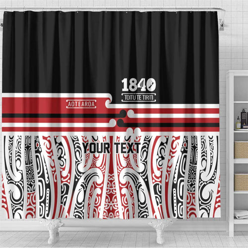 Personalised Toitu Te Tiriti Aotearoa 1840 Shower Curtain Red Kowhaiwhai Puhoro - Aussie Hoodie