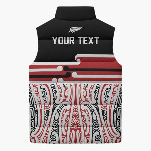 Personalised Toitu Te Tiriti Aotearoa 1840 Sleeveless Puffer Jacket Red Kowhaiwhai Puhoro - Aussie Hoodie