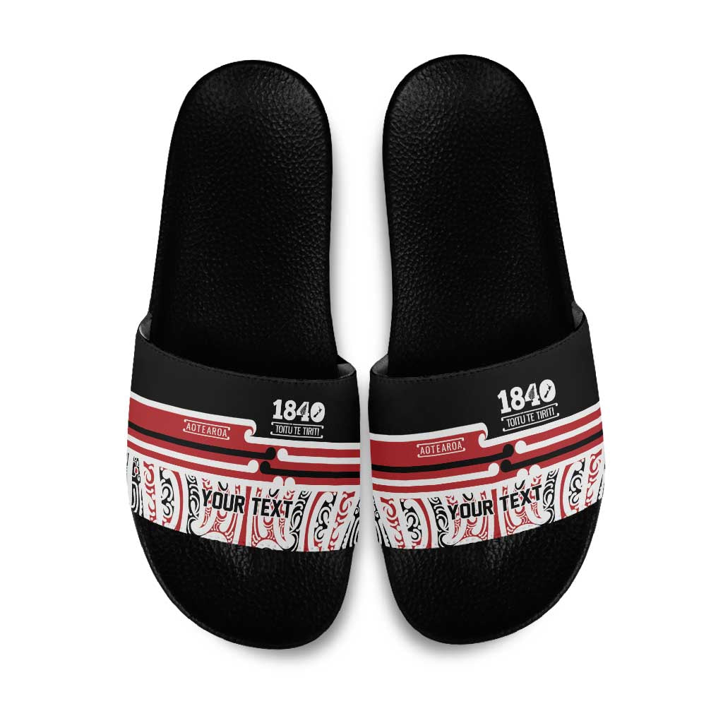 Personalised Toitu Te Tiriti Aotearoa 1840 Slide Sandals Red Kowhaiwhai Puhoro - Aussie Hoodie