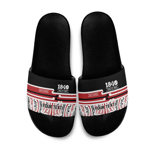 Personalised Toitu Te Tiriti Aotearoa 1840 Slide Sandals Red Kowhaiwhai Puhoro - Aussie Hoodie