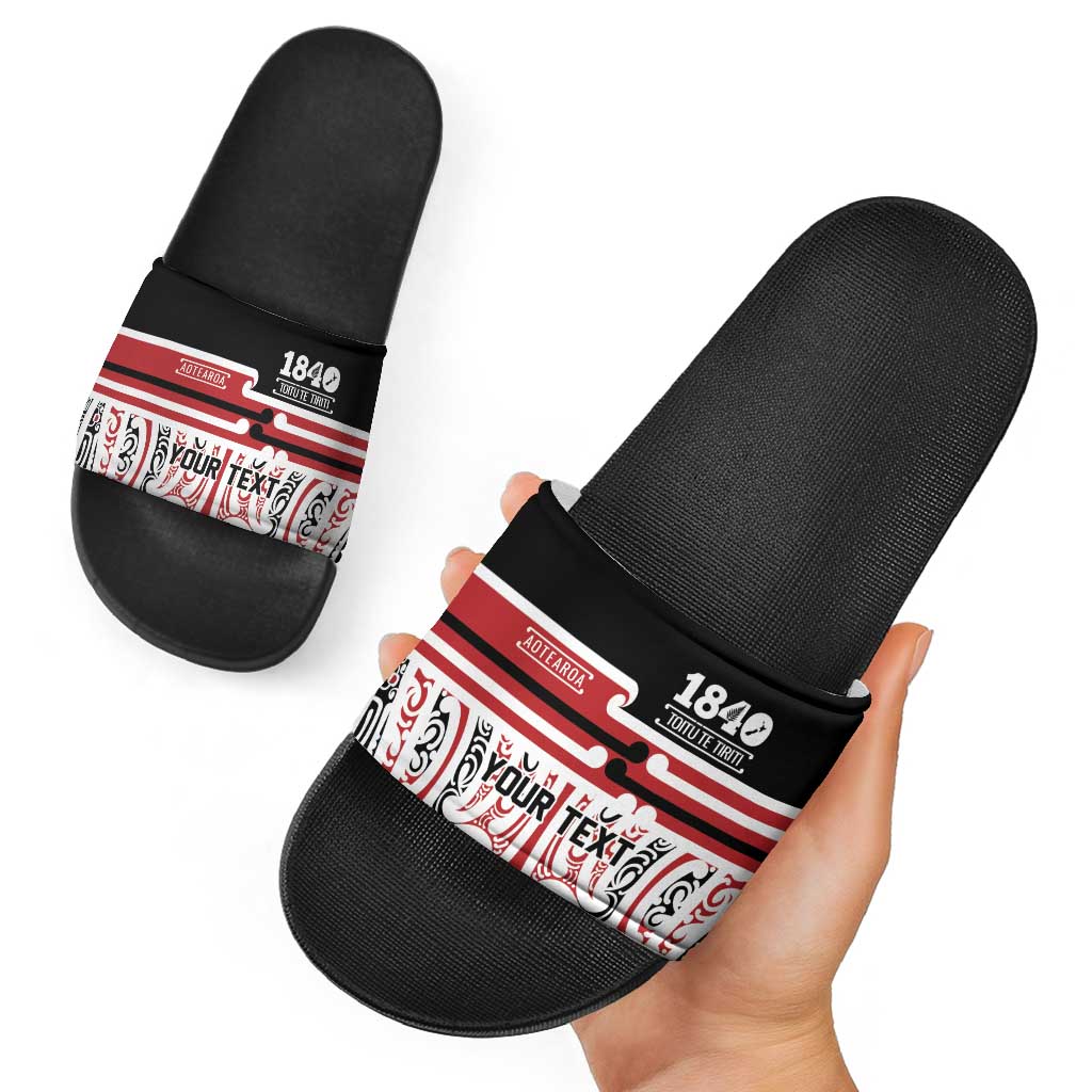 Personalised Toitu Te Tiriti Aotearoa 1840 Slide Sandals Red Kowhaiwhai Puhoro - Aussie Hoodie