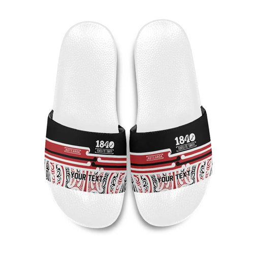 Personalised Toitu Te Tiriti Aotearoa 1840 Slide Sandals Red Kowhaiwhai Puhoro - Aussie Hoodie