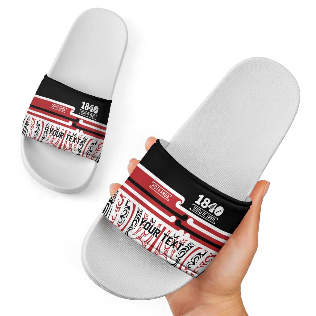 Personalised Toitu Te Tiriti Aotearoa 1840 Slide Sandals Red Kowhaiwhai Puhoro - Aussie Hoodie