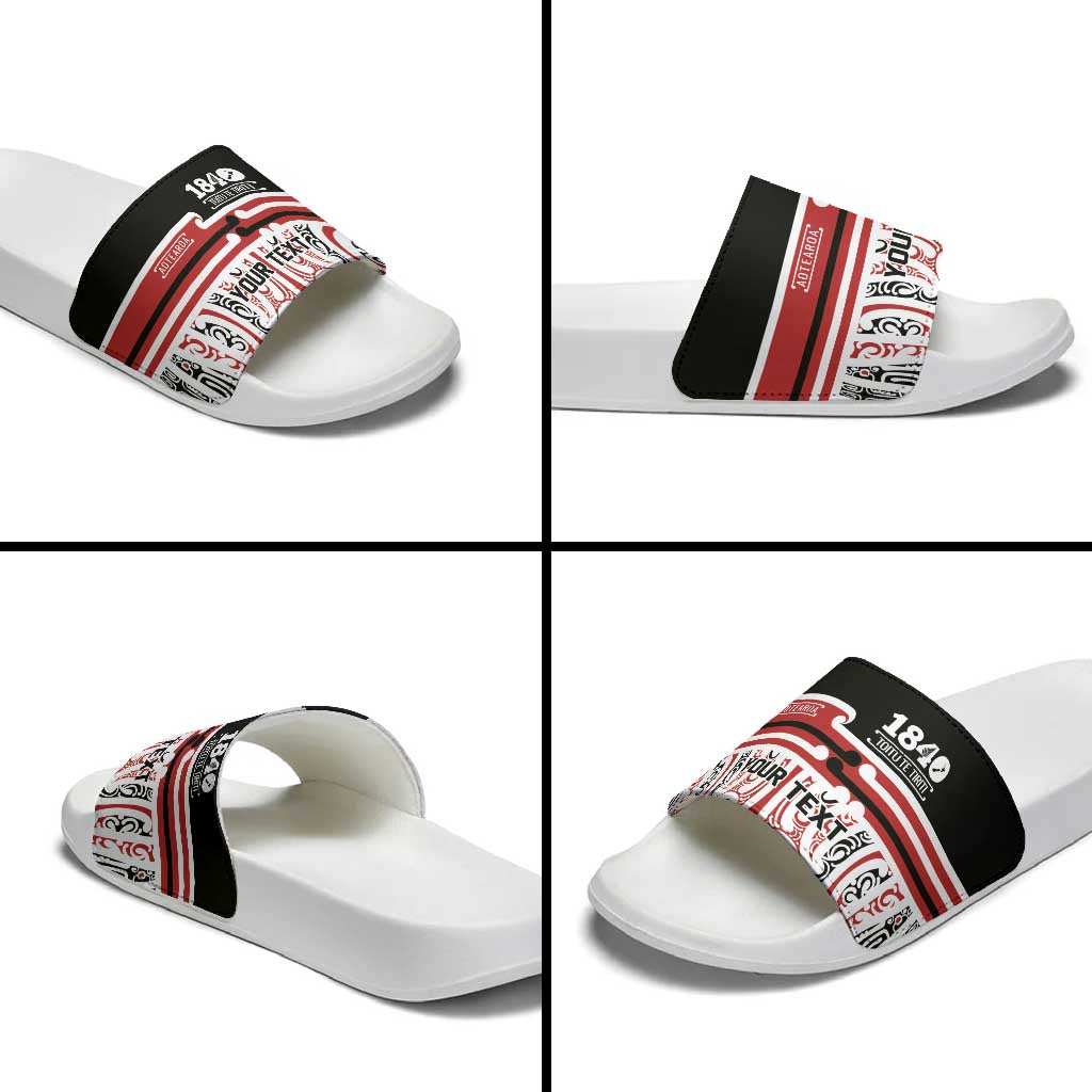 Personalised Toitu Te Tiriti Aotearoa 1840 Slide Sandals Red Kowhaiwhai Puhoro - Aussie Hoodie