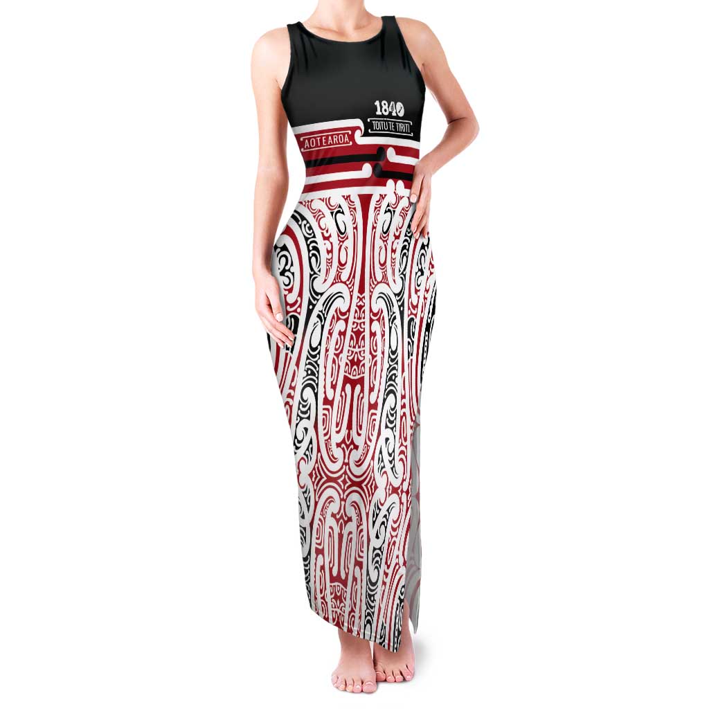 Personalised Toitu Te Tiriti Aotearoa 1840 Tank Maxi Dress Red Kowhaiwhai Puhoro - Aussie Hoodie
