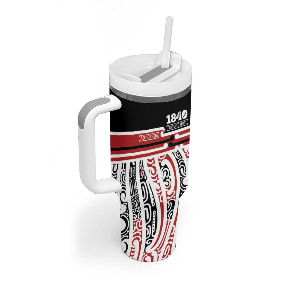 Personalised Toitu Te Tiriti Aotearoa 1840 Tumbler With Handle Red Kowhaiwhai Puhoro - Aussie Hoodie