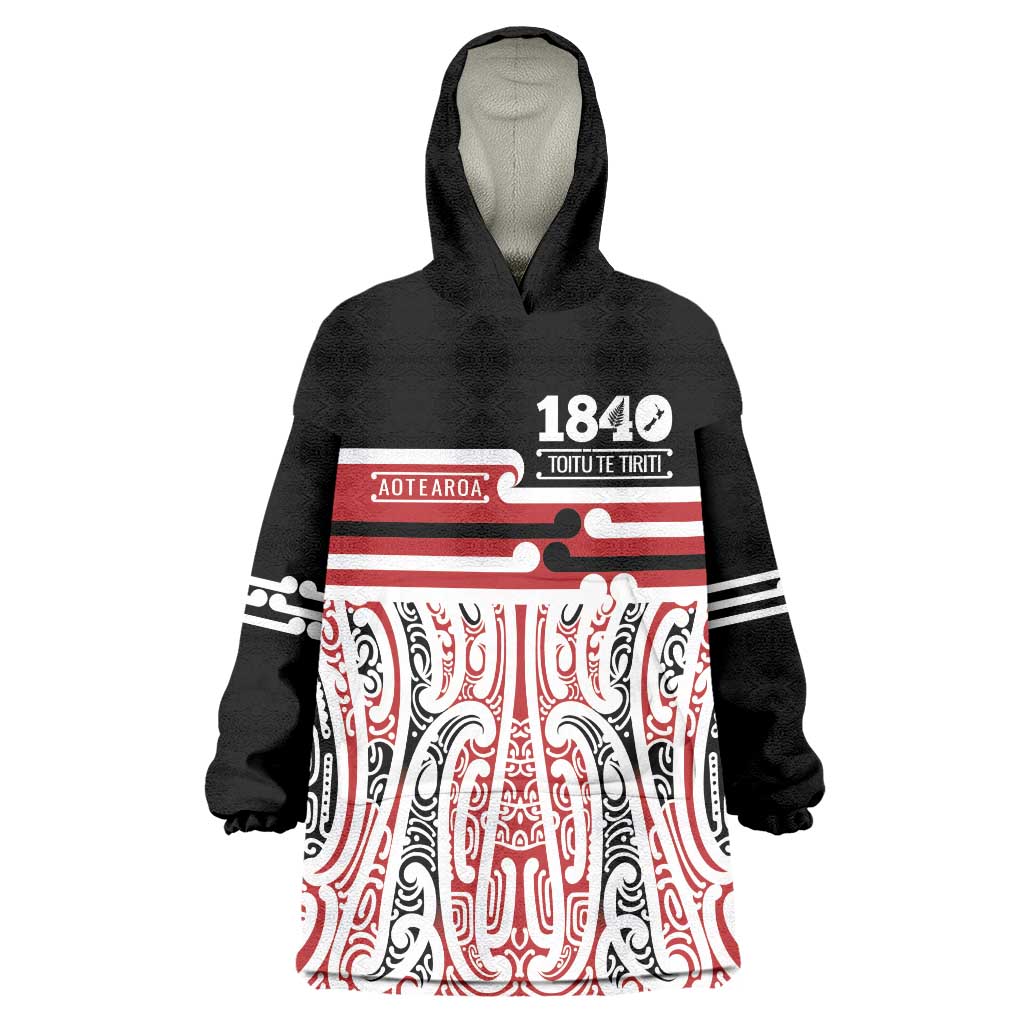 Personalised Toitu Te Tiriti Aotearoa 1840 Wearable Blanket Hoodie Red Kowhaiwhai Puhoro - Aussie Hoodie