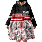 Personalised Toitu Te Tiriti Aotearoa 1840 Wearable Blanket Hoodie Red Kowhaiwhai Puhoro - Aussie Hoodie