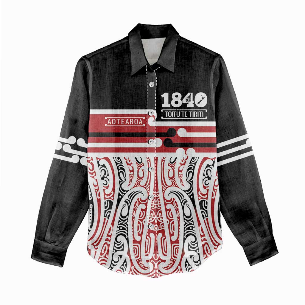 Personalised Toitu Te Tiriti Aotearoa 1840 Women Casual Shirt Red Kowhaiwhai Puhoro - Aussie Hoodie