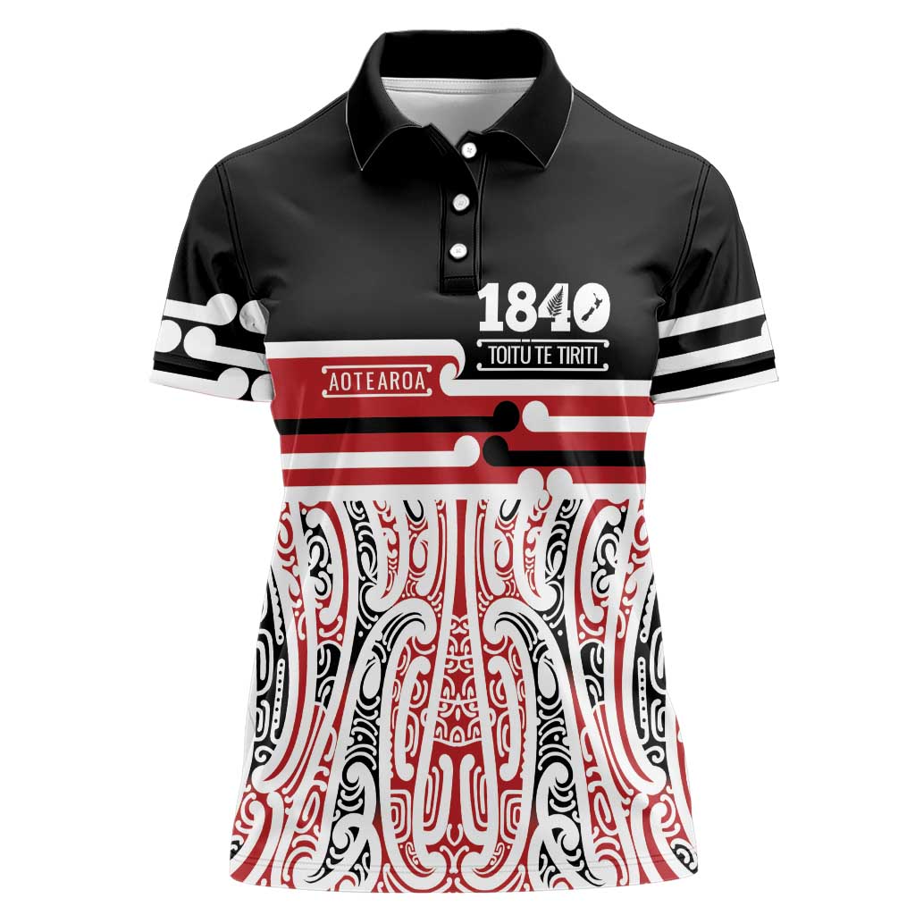 Personalised Toitu Te Tiriti Aotearoa 1840 Women Polo Shirt Red Kowhaiwhai Puhoro - Aussie Hoodie