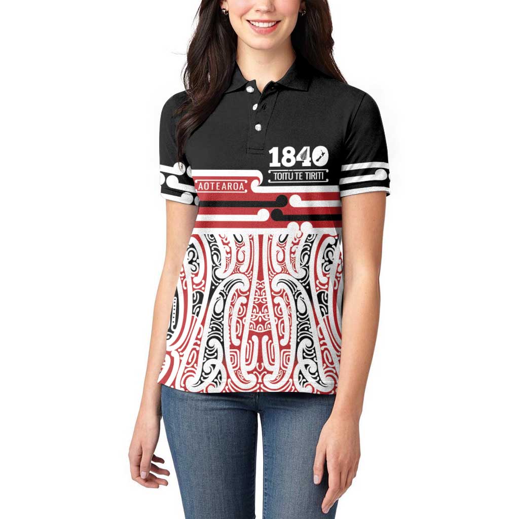 Personalised Toitu Te Tiriti Aotearoa 1840 Women Polo Shirt Red Kowhaiwhai Puhoro - Aussie Hoodie