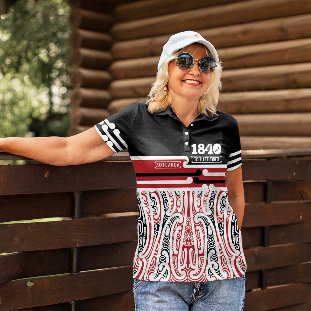 Personalised Toitu Te Tiriti Aotearoa 1840 Women Polo Shirt Red Kowhaiwhai Puhoro - Aussie Hoodie