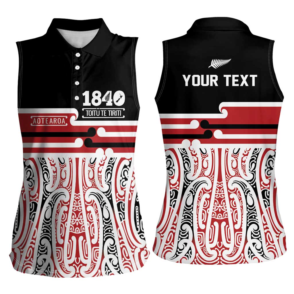 Personalised Toitu Te Tiriti Aotearoa 1840 Women Sleeveless Polo Shirt Red Kowhaiwhai Puhoro - Aussie Hoodie