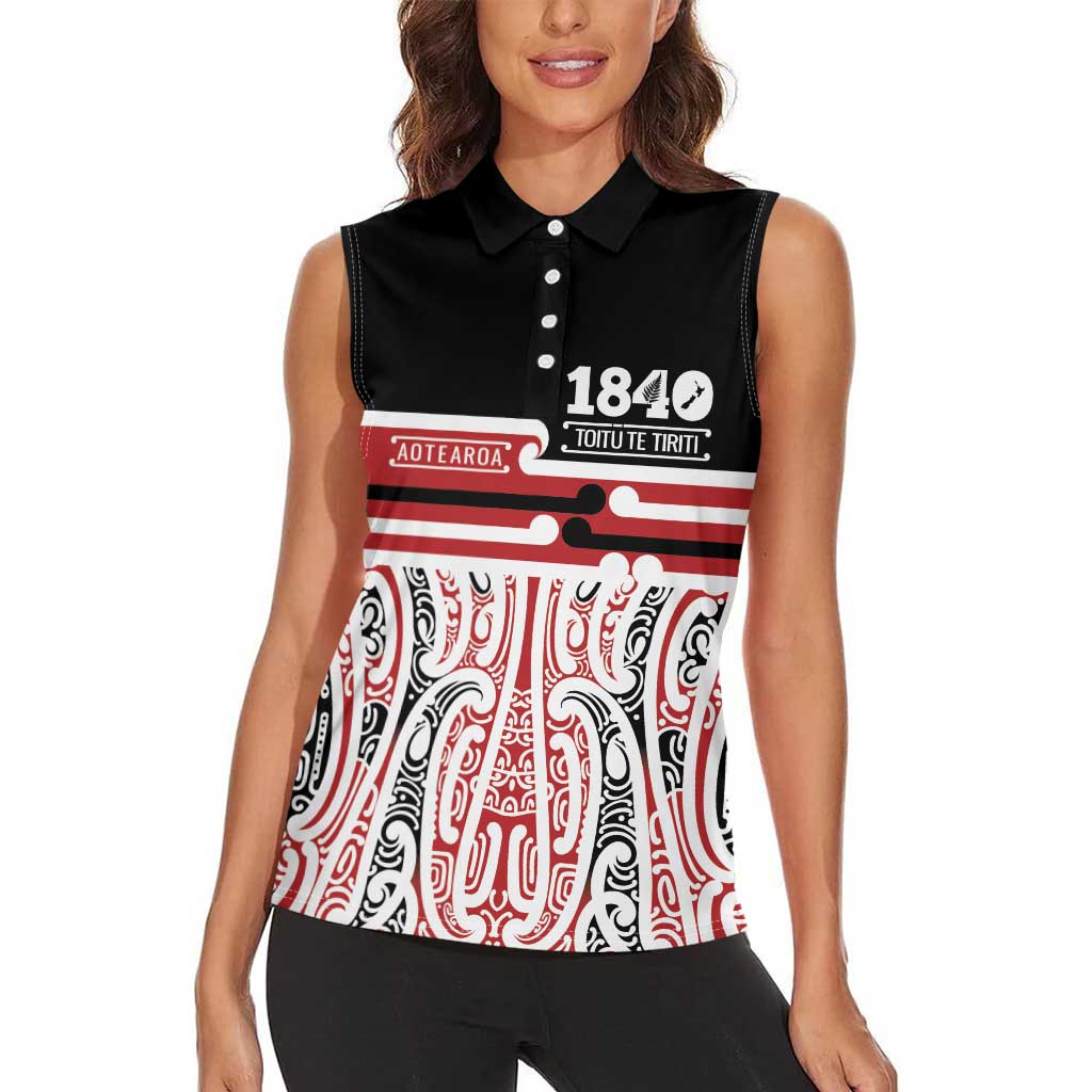Personalised Toitu Te Tiriti Aotearoa 1840 Women Sleeveless Polo Shirt Red Kowhaiwhai Puhoro - Aussie Hoodie