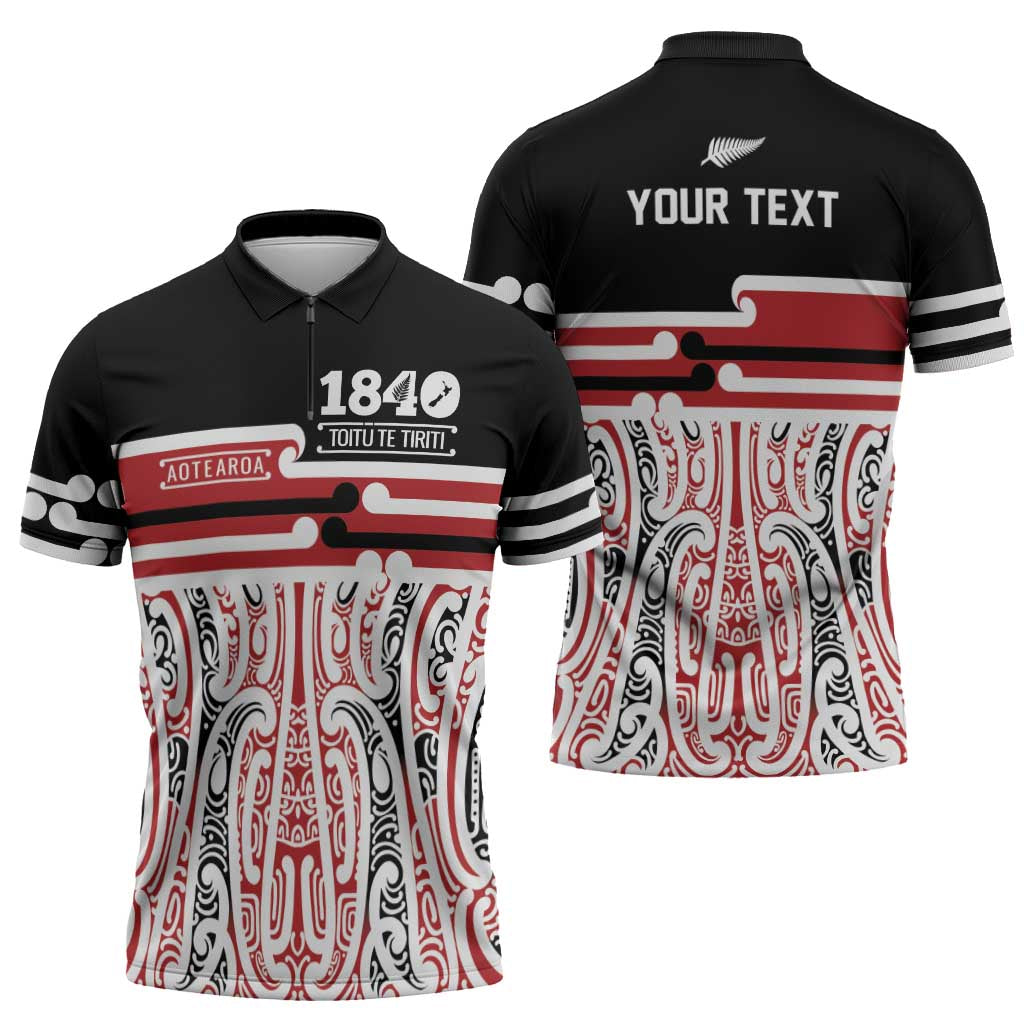 Personalised Toitu Te Tiriti Aotearoa 1840 Zipper Polo Shirt Red Kowhaiwhai Puhoro - Aussie Hoodie