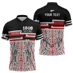 Personalised Toitu Te Tiriti Aotearoa 1840 Zipper Polo Shirt Red Kowhaiwhai Puhoro - Aussie Hoodie