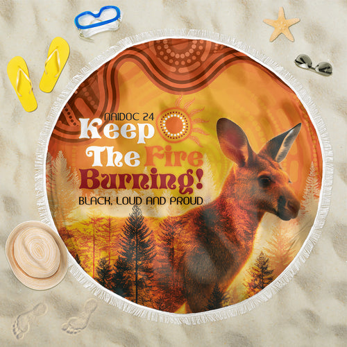 Australian Kangaroo Forests NAIDOC 2024 Beach Blanket Aboriginal Art Style