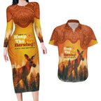 Australian Kangaroo Forests NAIDOC 2024 Couples Matching Long Sleeve Bodycon Dress and Hawaiian Shirt Aboriginal Art Style