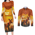 Australian Kangaroo Forests NAIDOC 2024 Couples Matching Long Sleeve Bodycon Dress and Long Sleeve Button Shirt Aboriginal Art Style