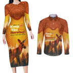 Australian Kangaroo Forests NAIDOC 2024 Couples Matching Long Sleeve Bodycon Dress and Long Sleeve Button Shirt Aboriginal Art Style