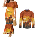 Australian Kangaroo Forests NAIDOC 2024 Couples Matching Mermaid Dress and Long Sleeve Button Shirt Aboriginal Art Style