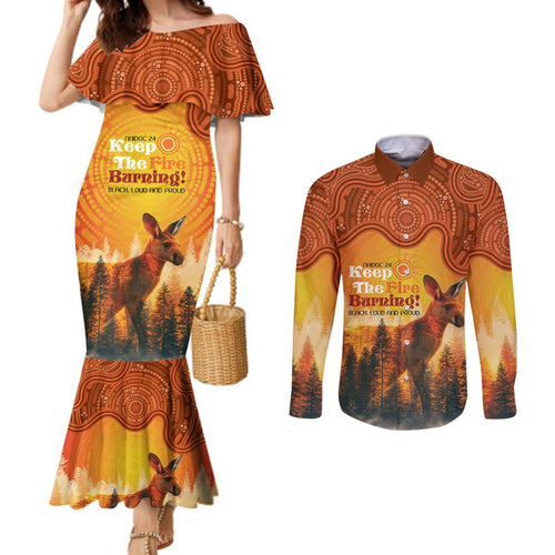 Australian Kangaroo Forests NAIDOC 2024 Couples Matching Mermaid Dress and Long Sleeve Button Shirt Aboriginal Art Style